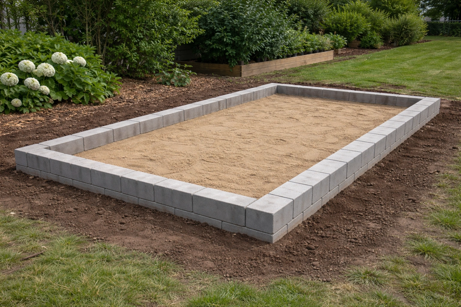 Fundament z bloczków betonowych pod szklarnię z poliwęglanu